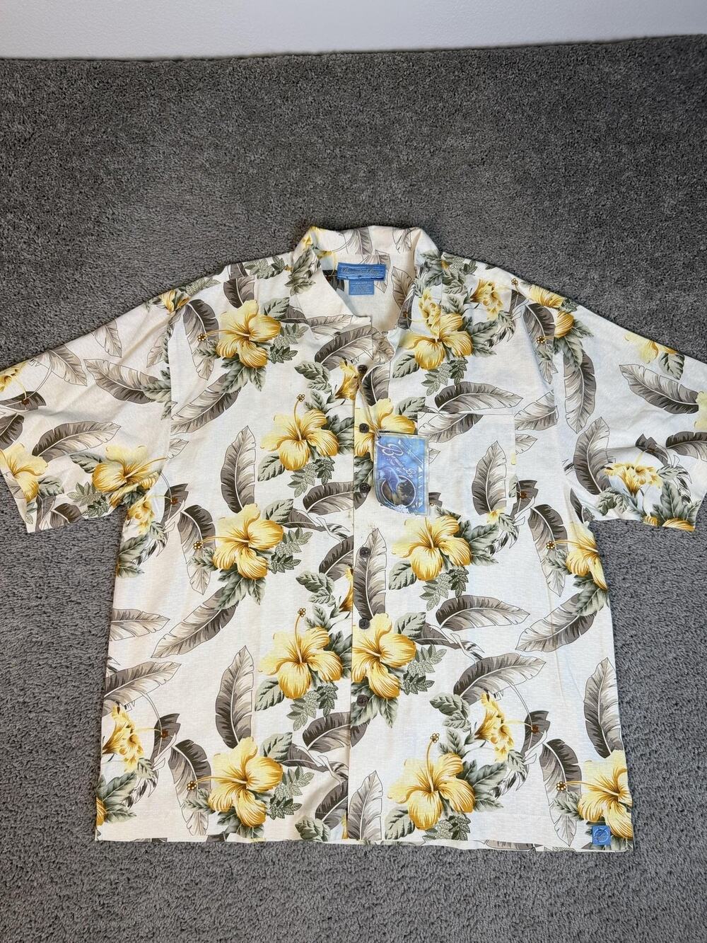 Bermuda Bay Shirt Mens 2XL Ivory Short Sleeve Button Up Silk Floral Relaxed